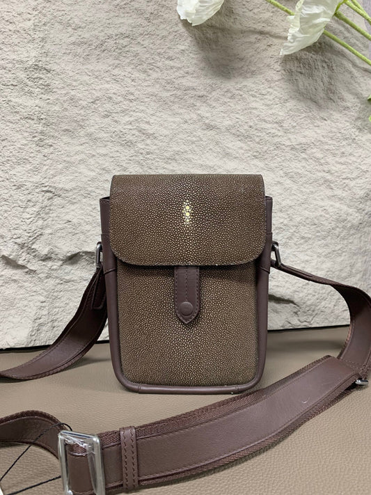 Unisex Stingray Skin Leather Crossbody Phone Bag