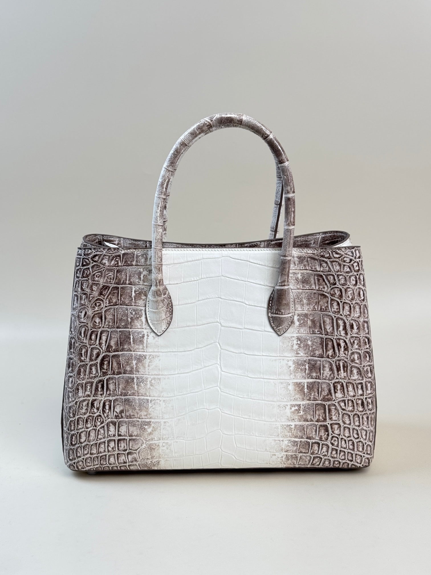 Genuine white crocodile leather women's tote shoulder bag by Rossie Viren, Himalaya White, 35cm, stylish and luxurious handbag.