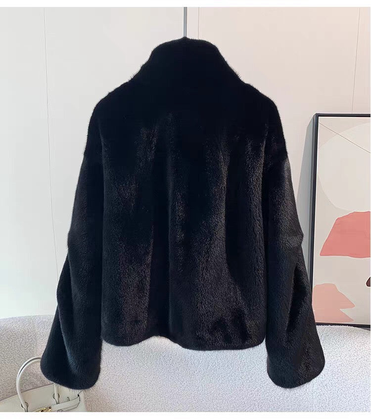 Women's Short Whole Mink Fur Coat,Imported Purple Label Velvet Mink, Stand Collar Short Fur Jacket