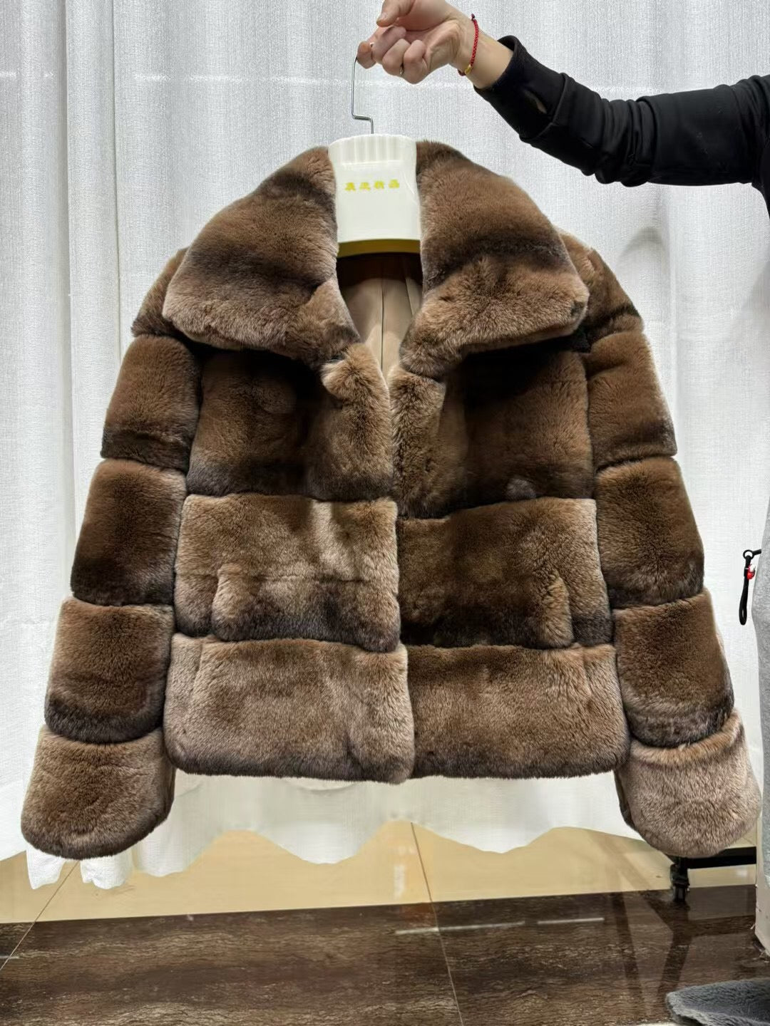 Women's  Brown Chinchilla Dyed Rex Rabbit Fur Jacket