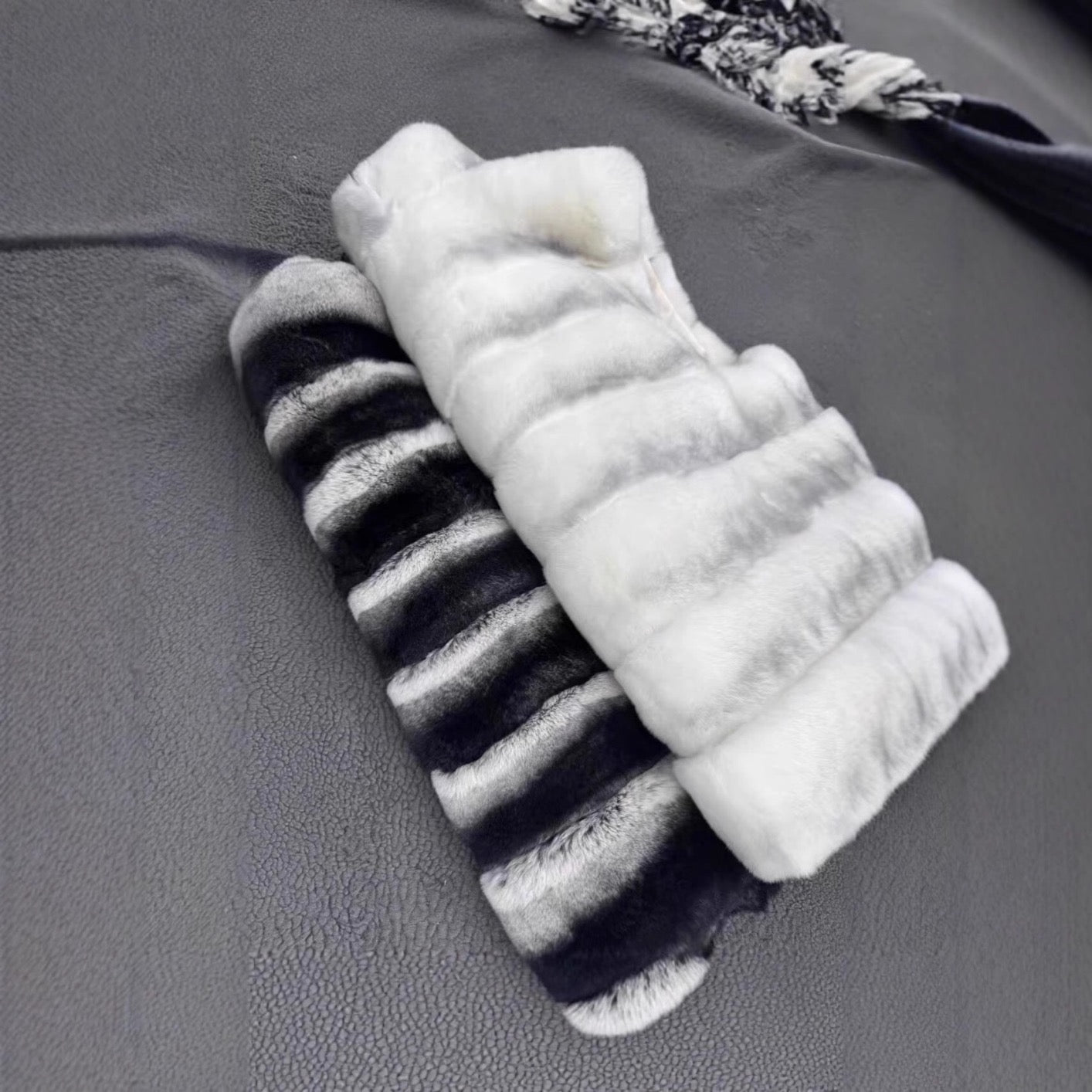 Unisex  Chinchilla Dyed Rex Rabbit Fur Vest