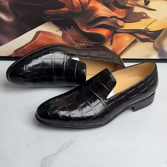 Crocodile Loafers , Genuine Crocodile Leather Slip On Loafer Shoes Black