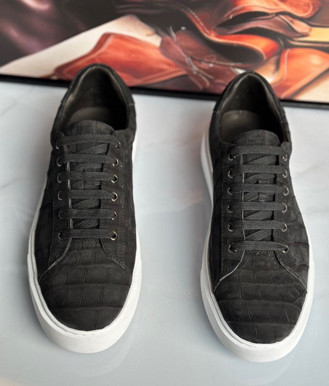 Crocodile Sneakers , Nubuck Genuine Crocodile Leather Sneakers Black