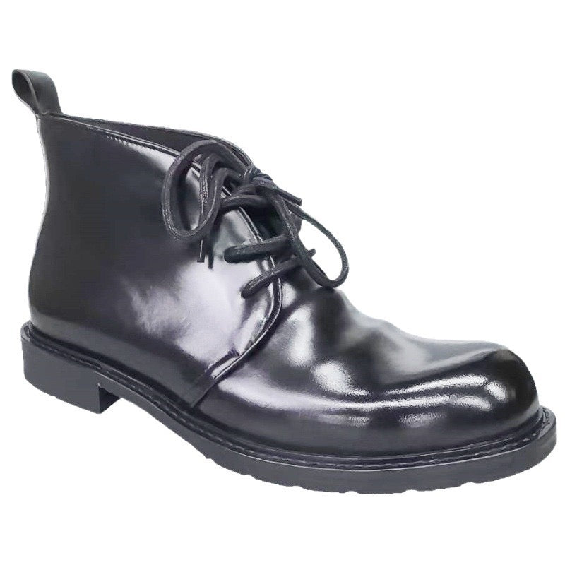 Genuine Shell Cordovan leather short lace-up Martin boots by Rossie Viren, showcasing classic shoe design and rich leather texture.
