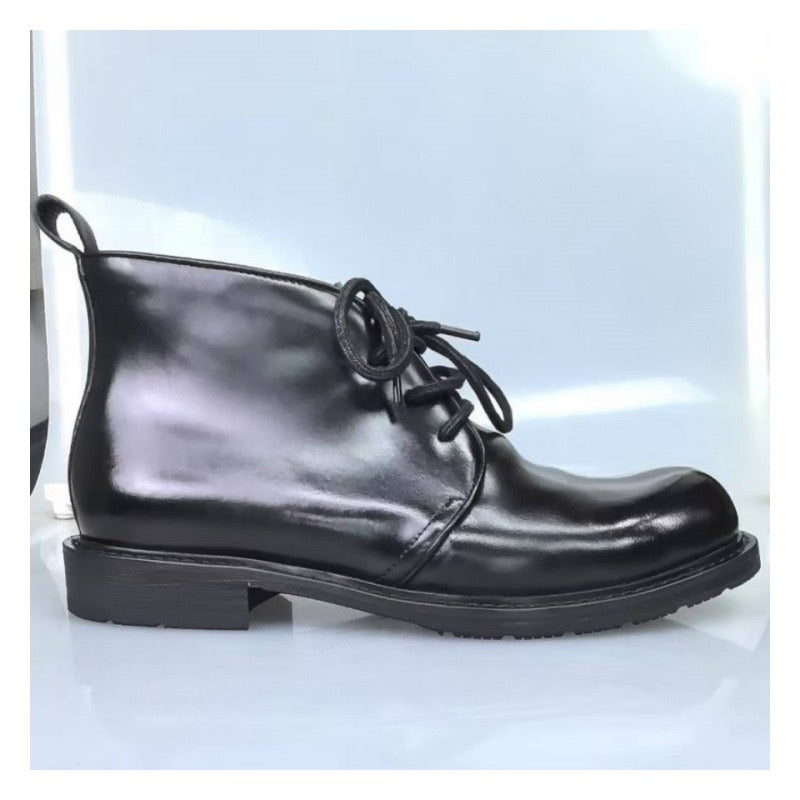 Genuine Shell Cordovan leather short lace-up Martin boots by Rossie Viren, featuring a polished finish and durable leather soles.