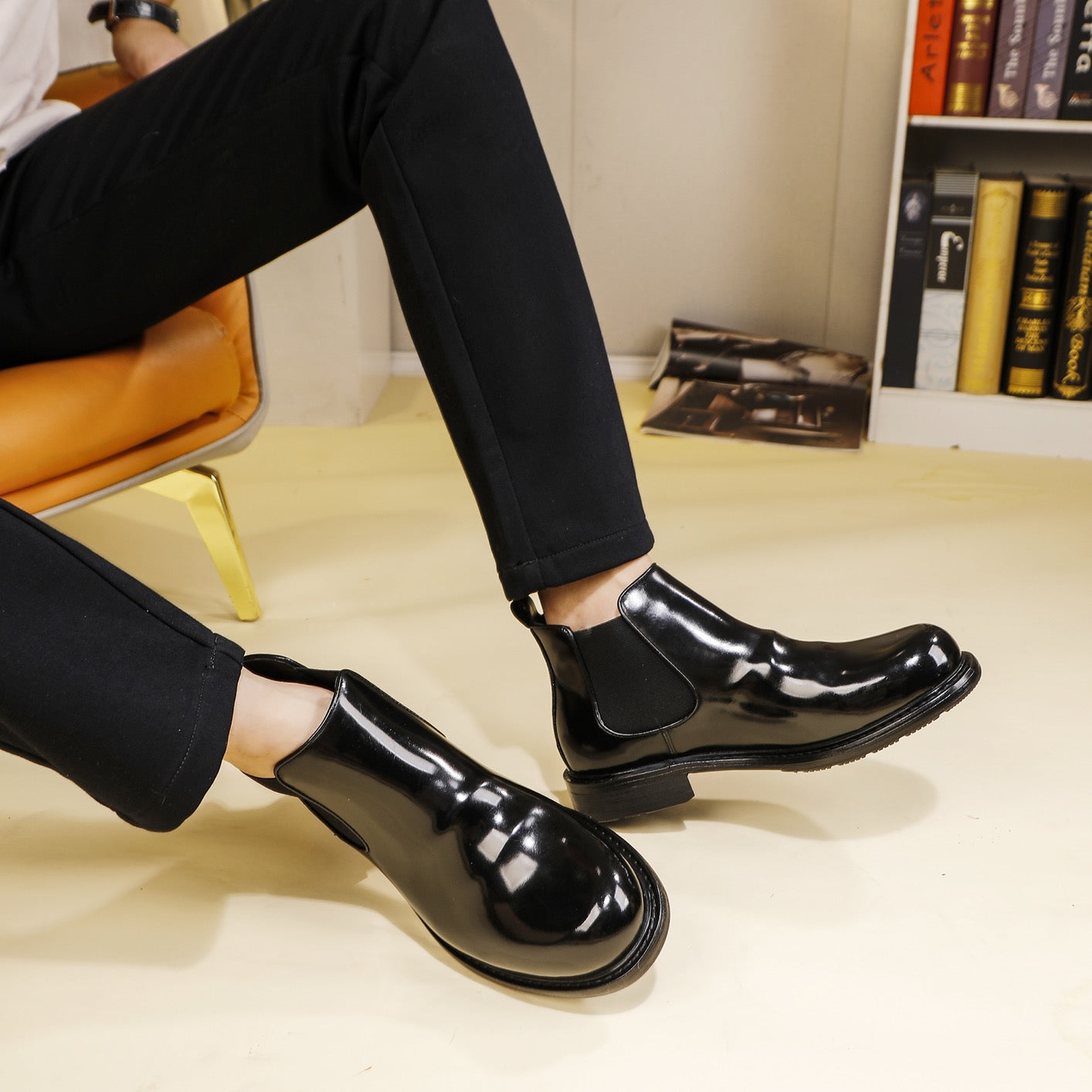 Rossie Viren Genuine Shell Cordovan Leather Martin Boots with round toe, detailed close-up of high-quality leather shoes.