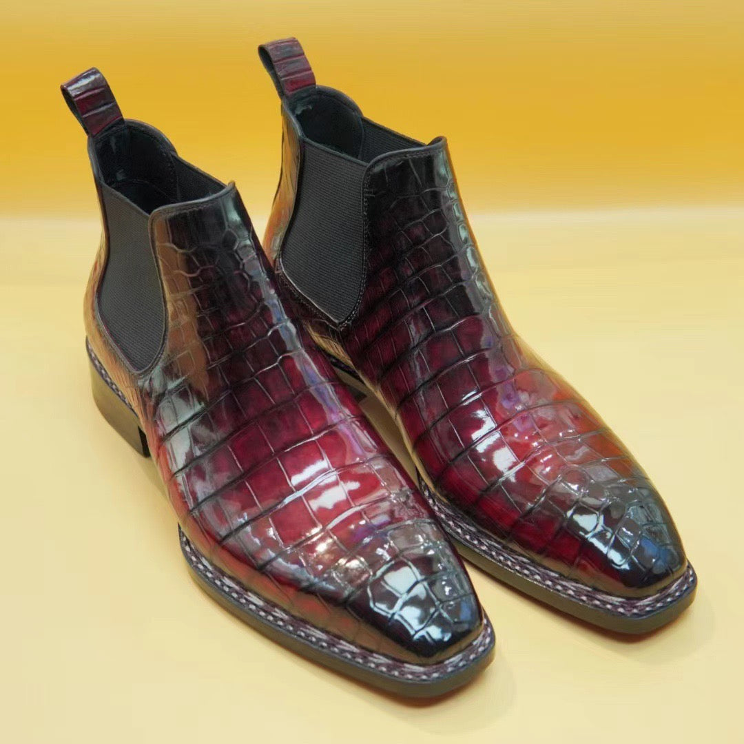 Crocodile Shoes,  Men's Norwegian Vintage Red Chelsea Boots