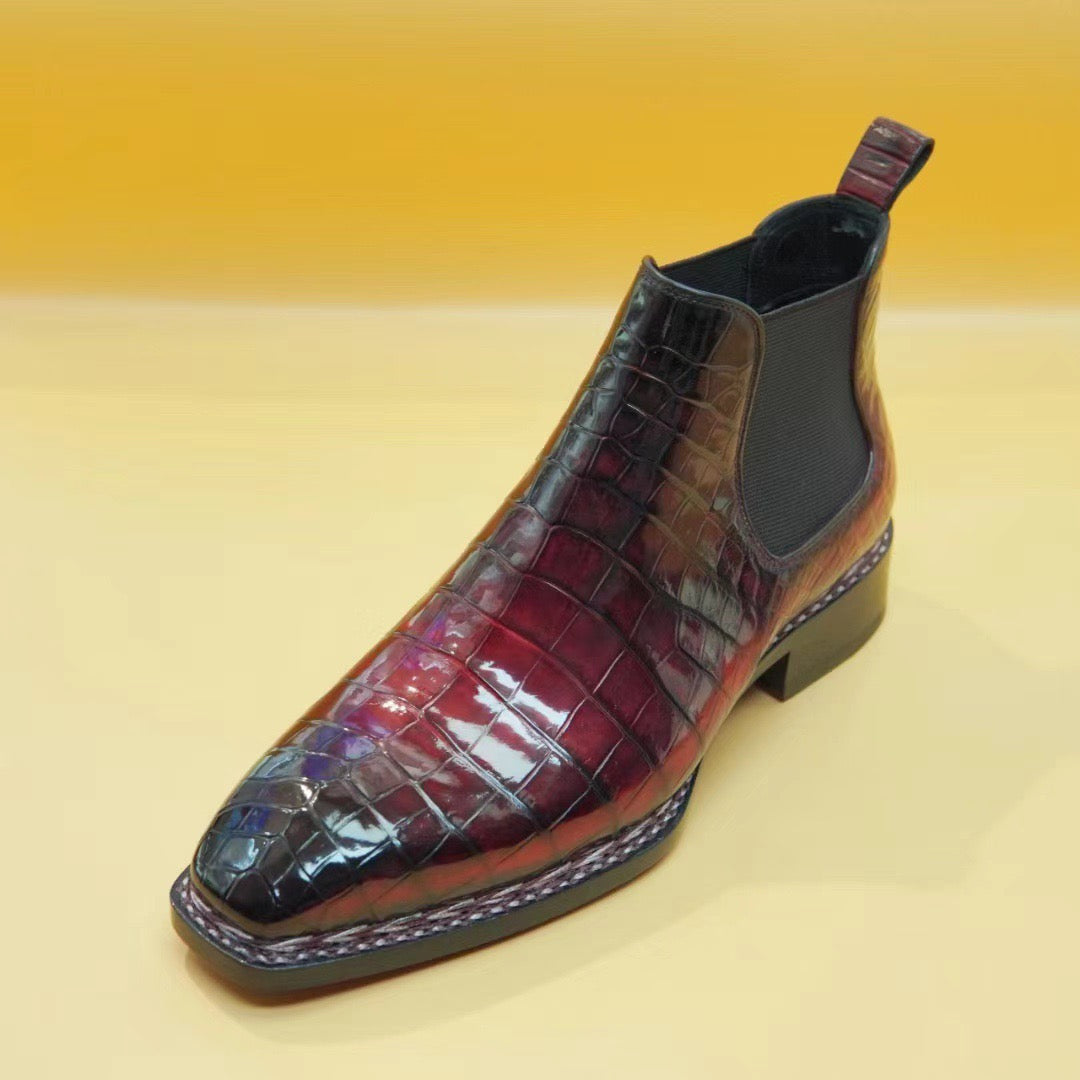 Crocodile Shoes,  Men's Norwegian Vintage Red Chelsea Boots