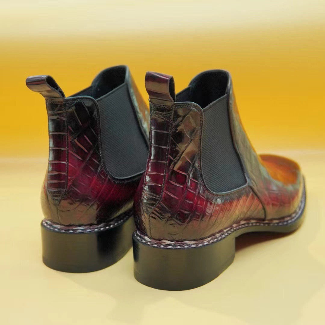 Crocodile Shoes,  Men's Norwegian Vintage Red Chelsea Boots
