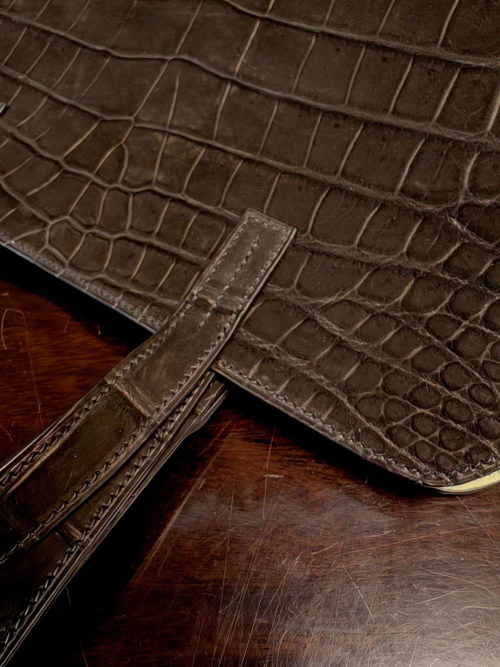 Nubuck Crocodile Leather Shopper Tote Bag