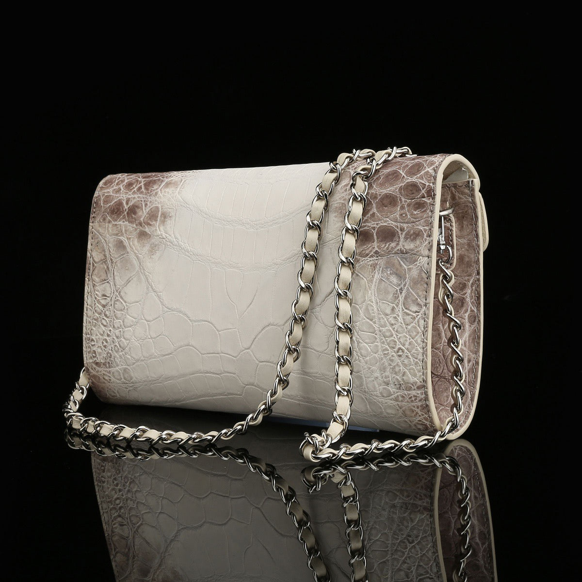 Himalayan White Crocodile Leather Clutch Shoulder Bag