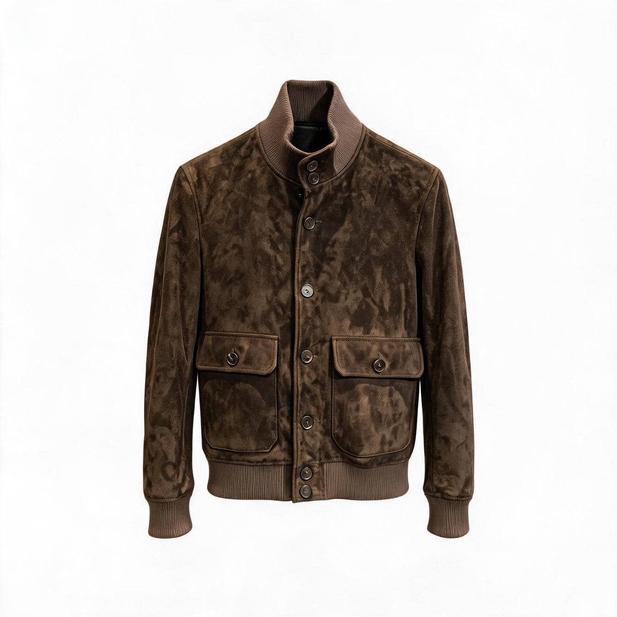 Men's Chocolate Suede Bomber Jacket With High-Neck Men's Coat