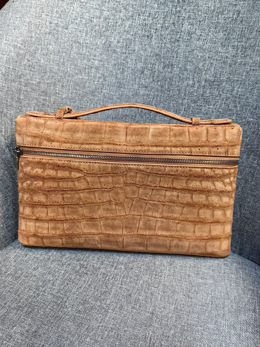 Unisex Nubuck Genuine Crocodile Skin Leather Zipper Handle Clutch Bag