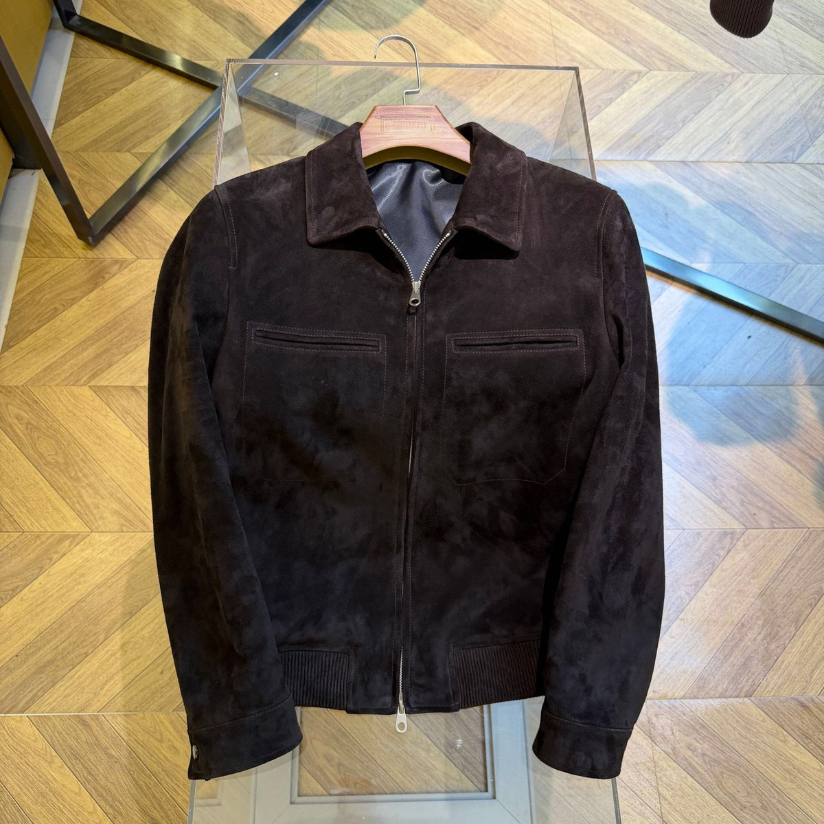 Men's Trucker Leather Jacket, Leather-Trimmed Suede Trucker Zip Up Jacket