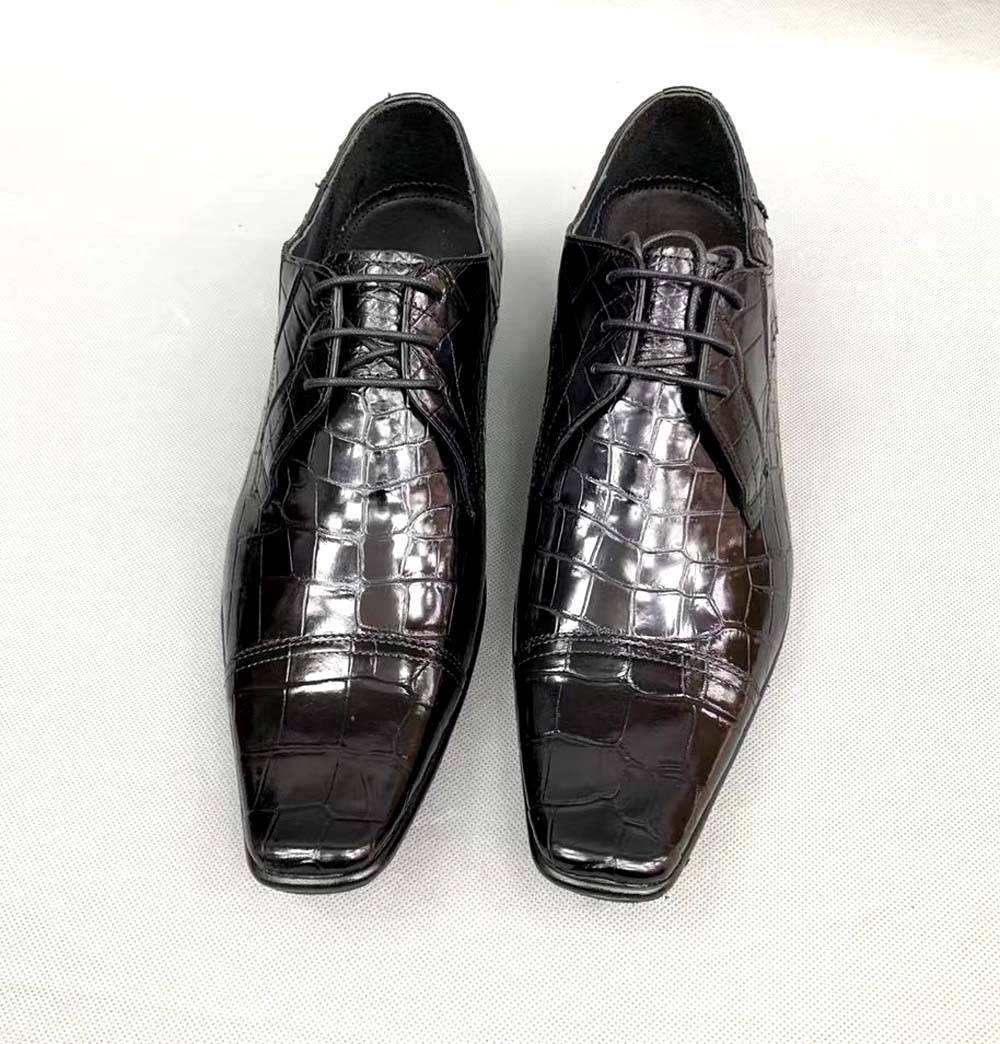 Crocodile Shoes Mens Crocodile Leather Duckbill Toe Cap Lace Up Dress Shoes