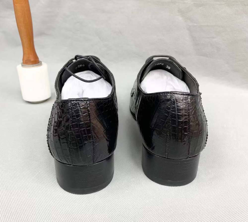 Crocodile Shoes Mens Crocodile Leather Duckbill Toe Cap Lace Up Dress Shoes
