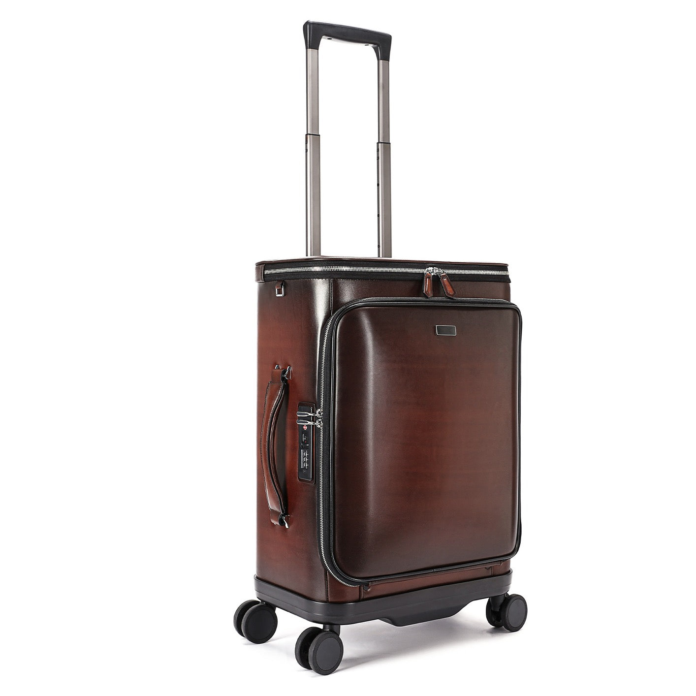 Unisex Genuine Vintage Vegetable Leather Check-In Carry On Universal Wheel 20 Inch Travelling Trolley Luggage Business Trolley Bag With Briefcase