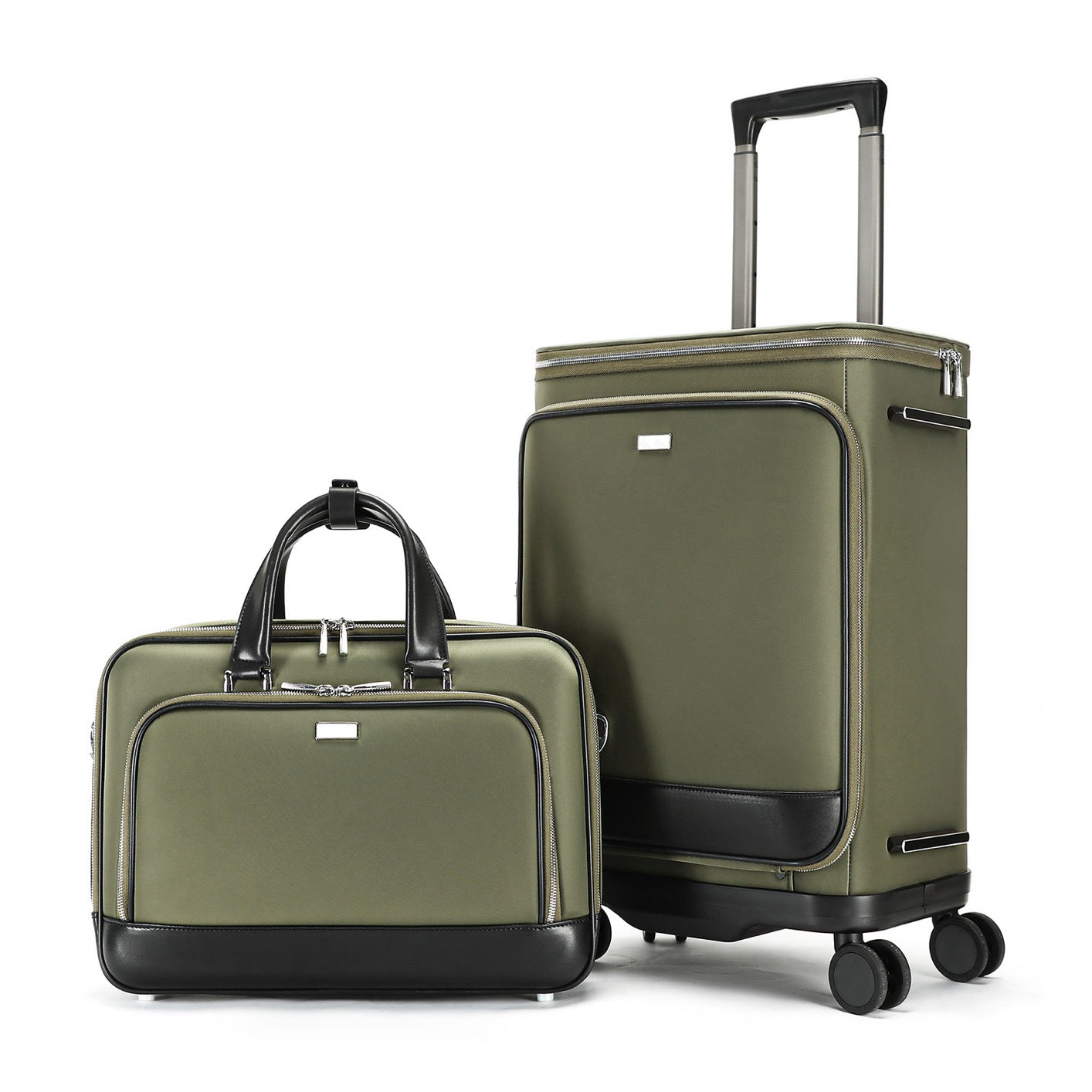 Unisex Vintage Genuine Calfskin Leather Check-In Carry On Universal Wheel 20 Inch Travelling Trolley Luggage Business Trolley Bag With Briefcase