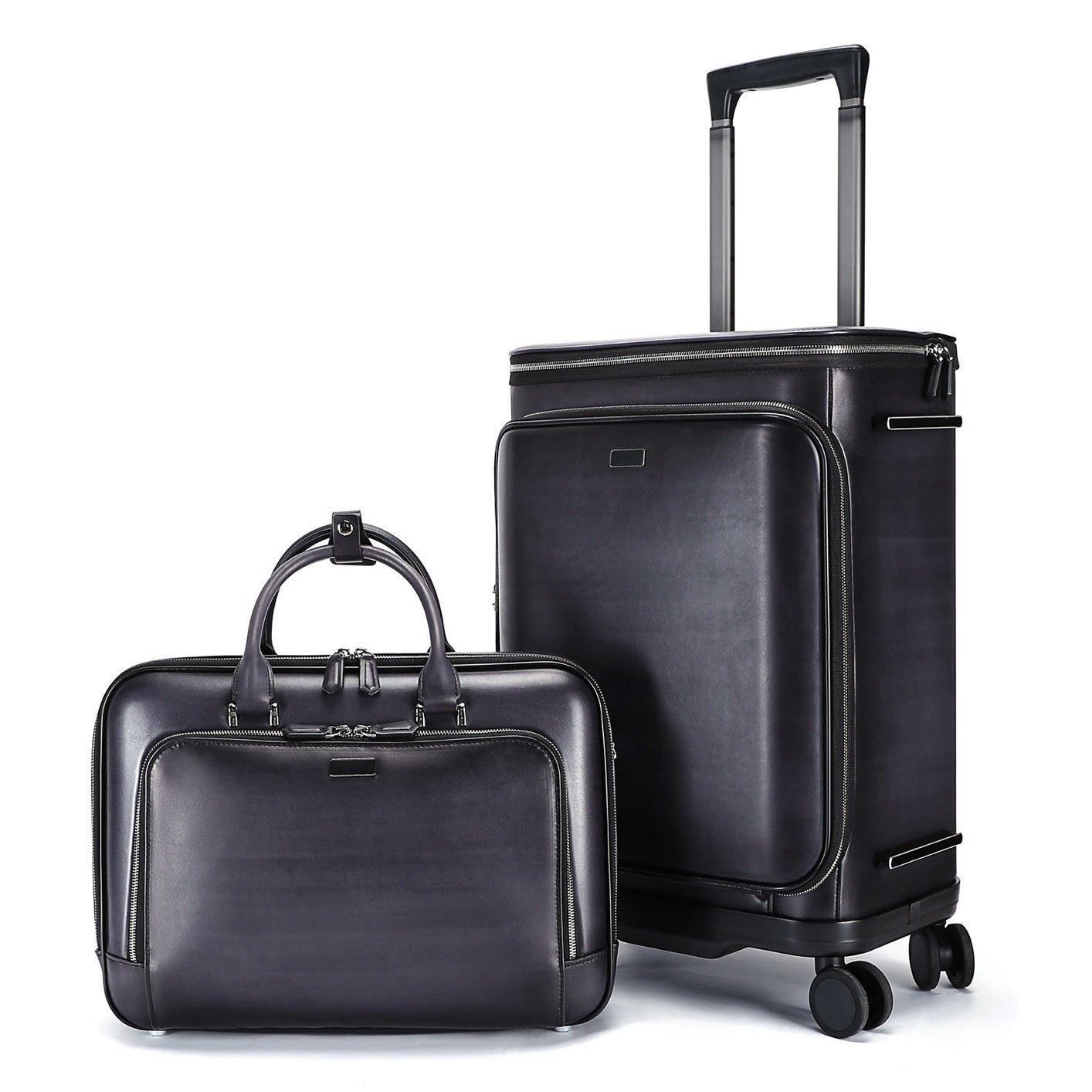 Unisex Vintage Genuine Calfskin Leather Check-In Carry On Universal Wheel 20 Inch Travelling Trolley Luggage Business Trolley Bag With Briefcase