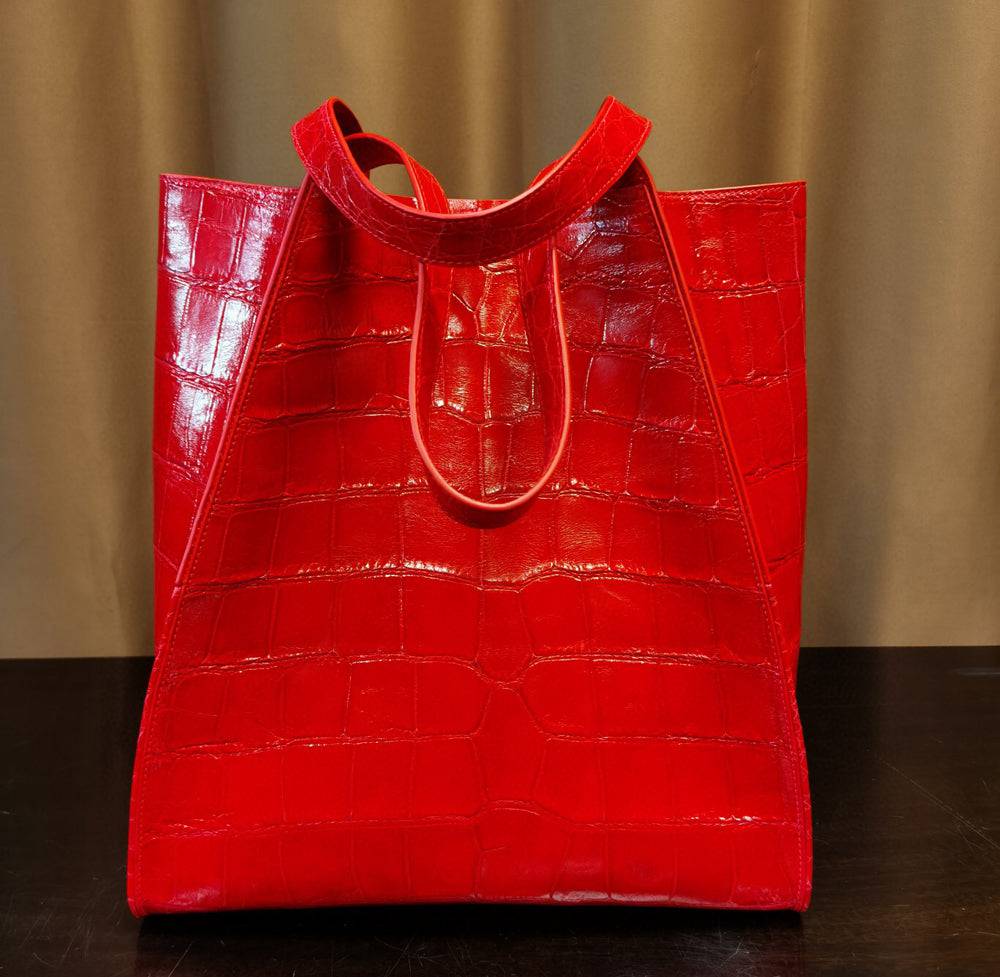 Rossie Viren crocodile leather large shopper tote bag with sturdy handles and spacious interior, stylish and functional handbag.