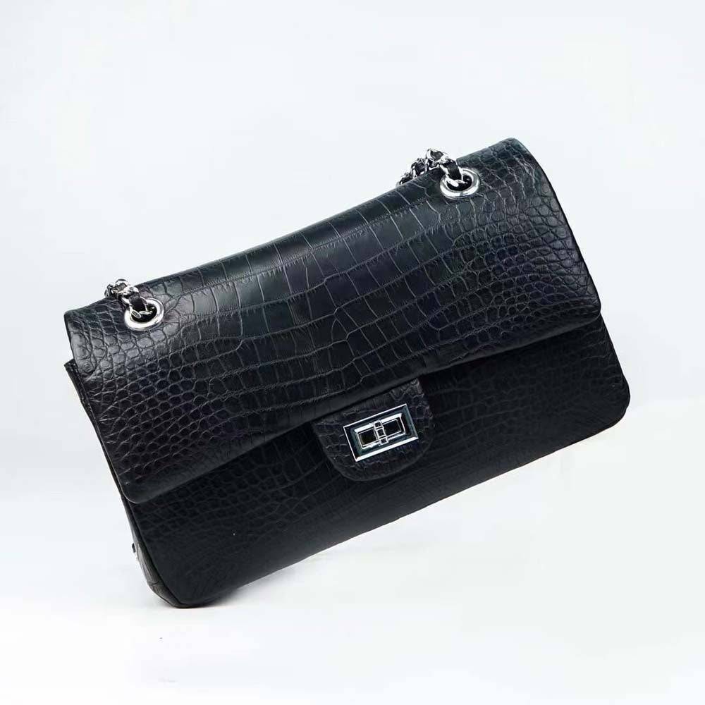 Rossie Viren crocodile leather double flap chain shoulder handbag with elegant design and textured surface.