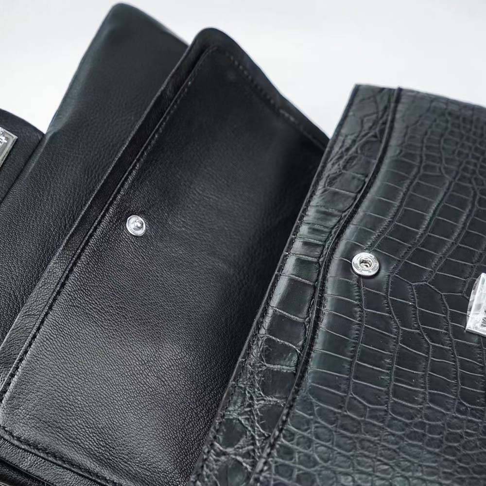 Rossie Viren crocodile leather double flap chain shoulder handbag with gold-tone hardware and elegant design.