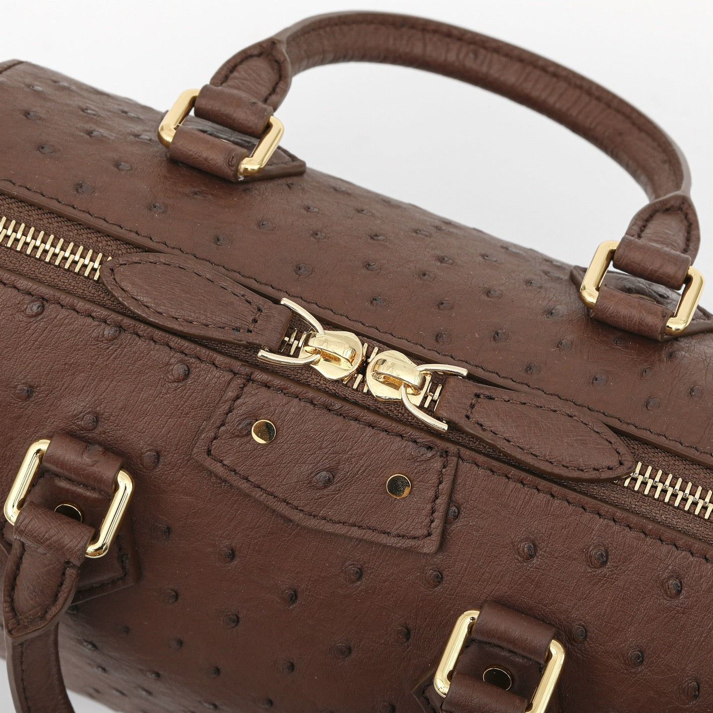 Women's Rossie Viren ostrich skin leather handbag with top handle and pillow-shaped design, featuring textured, luxurious material.