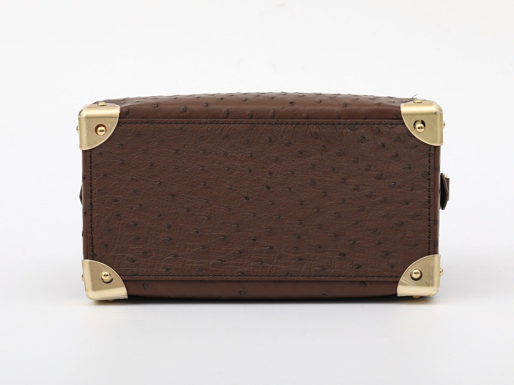 Womens genuine ostrich skin leather top handle pillow handbag by Rossie Viren, featuring textured leather and a sleek design.