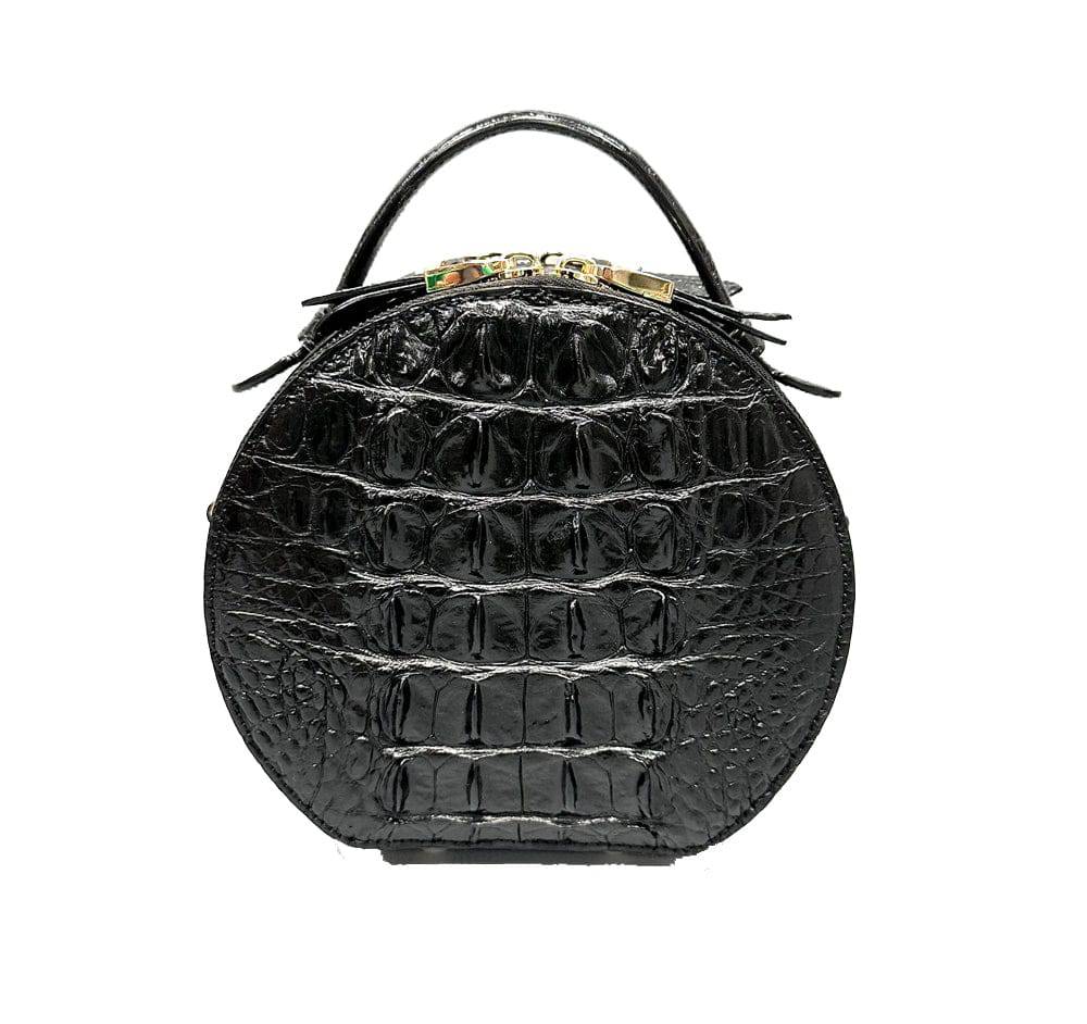 Womens Crocodile Bone Leather Round Circle Apple Bag
