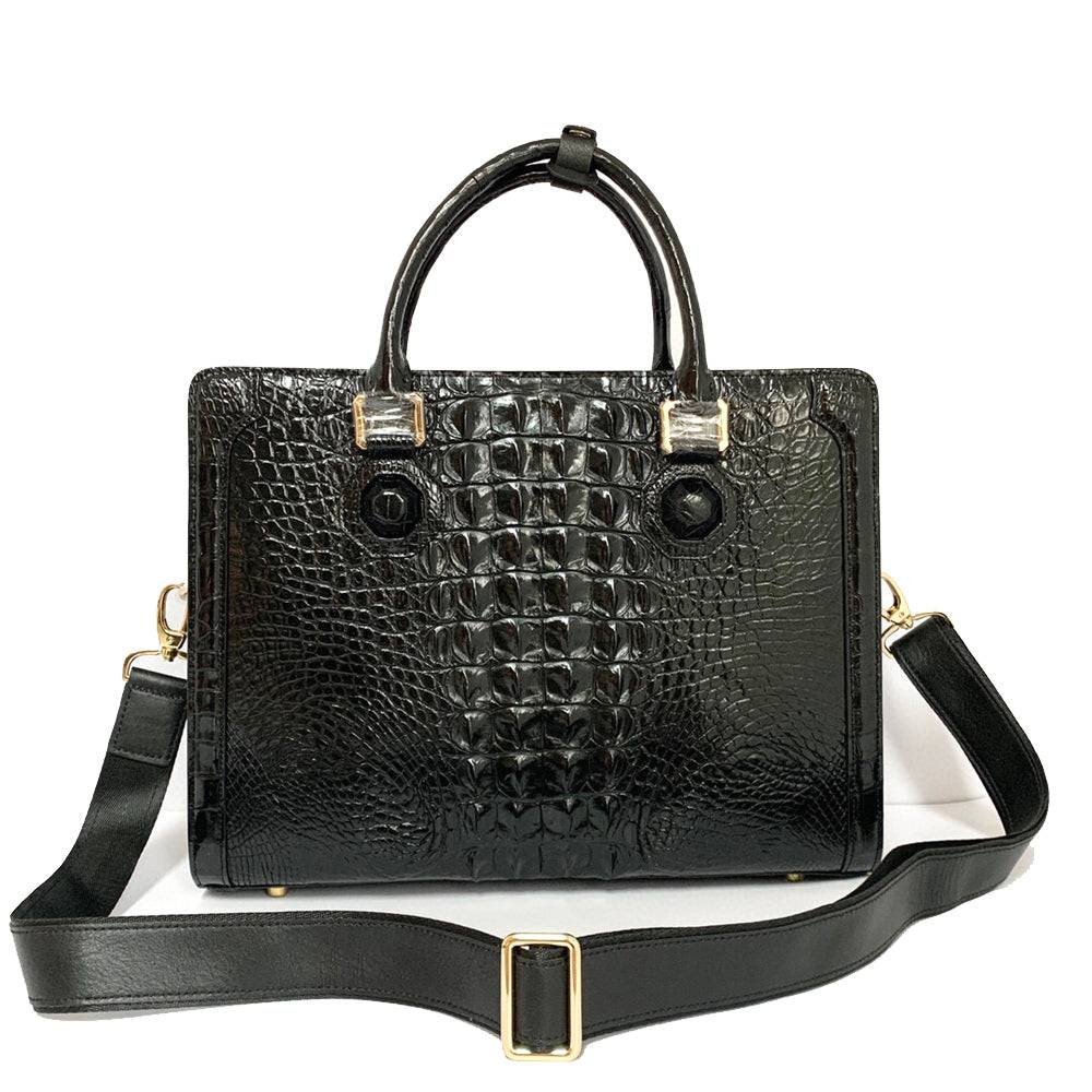 Rossie Viren crocodile skin leather briefcase with bone-colored accents, featuring a professional business bag design.