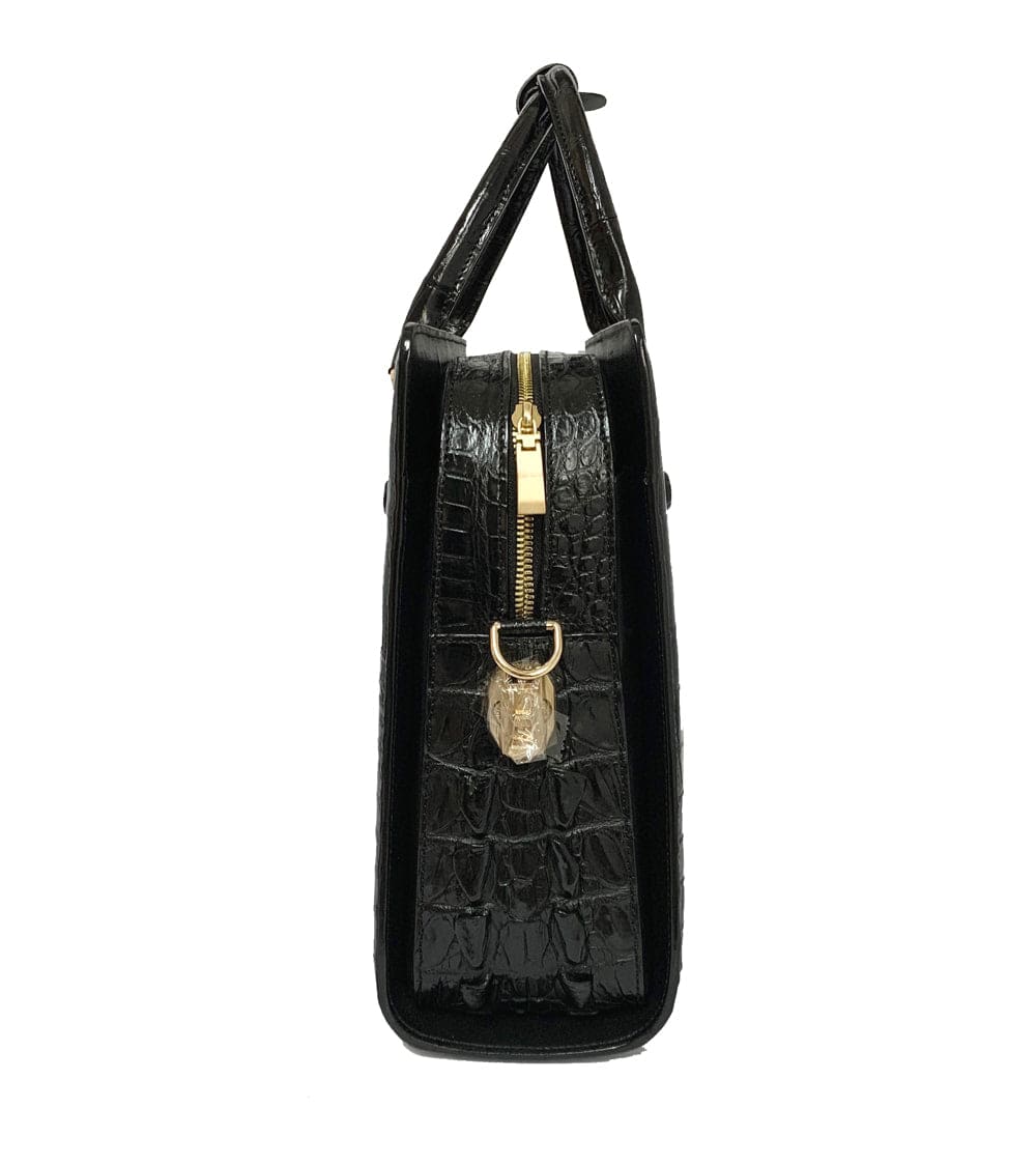 Rossie Viren crocodile skin leather briefcase with bone accents, featuring a sleek, professional design for business use.