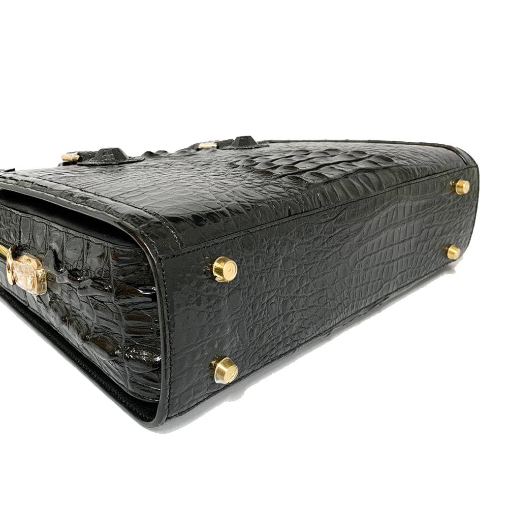 Rossie Viren crocodile skin leather briefcase with bone accents, showcasing a sleek and professional business bag design.