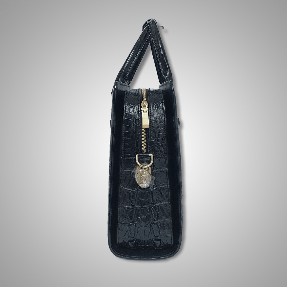 Rossie Viren crocodile skin leather briefcase with sturdy handles and sleek design, ideal for business and professional use.