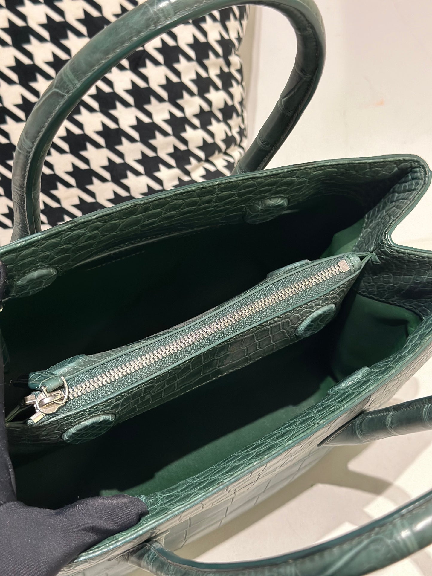 Crocodile Leather Top Handle Bag Dark Green