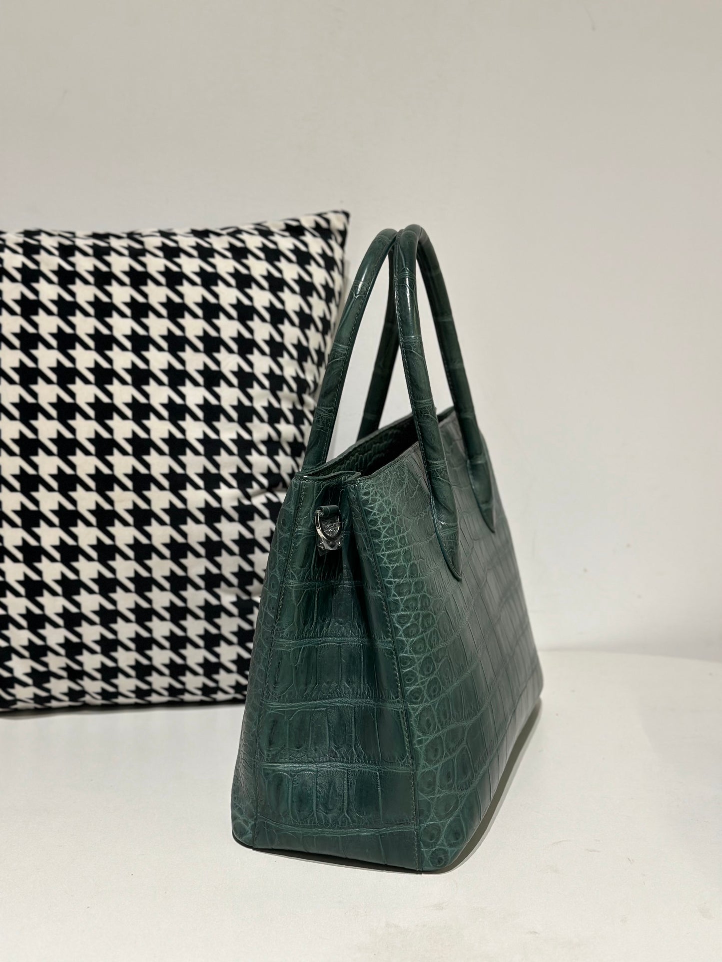 Crocodile Leather Top Handle Bag Dark Green