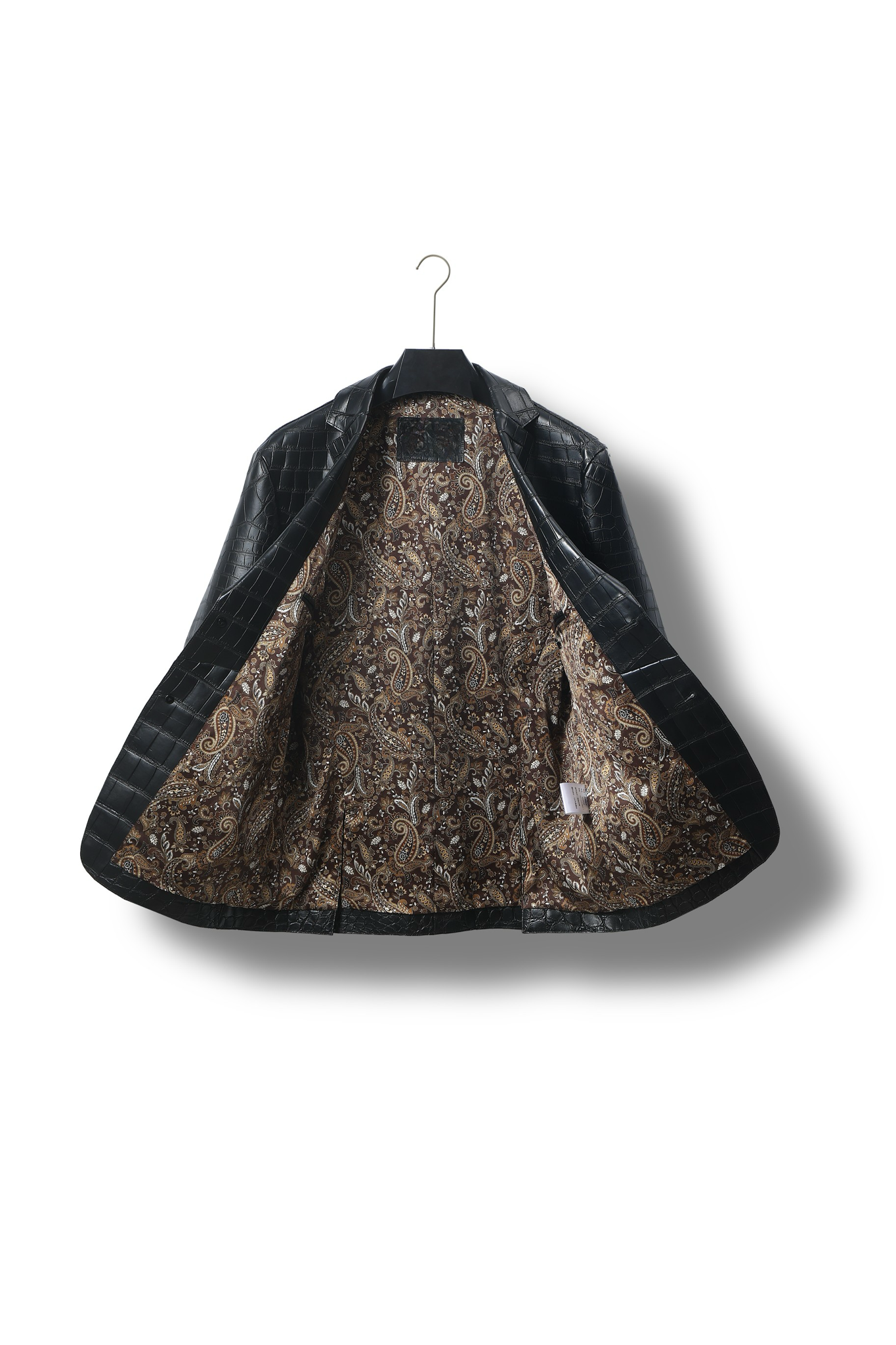 Men's crocodile leather blazer jacket by Rossie Viren, featuring a tailored fit and textured crocodile pattern.