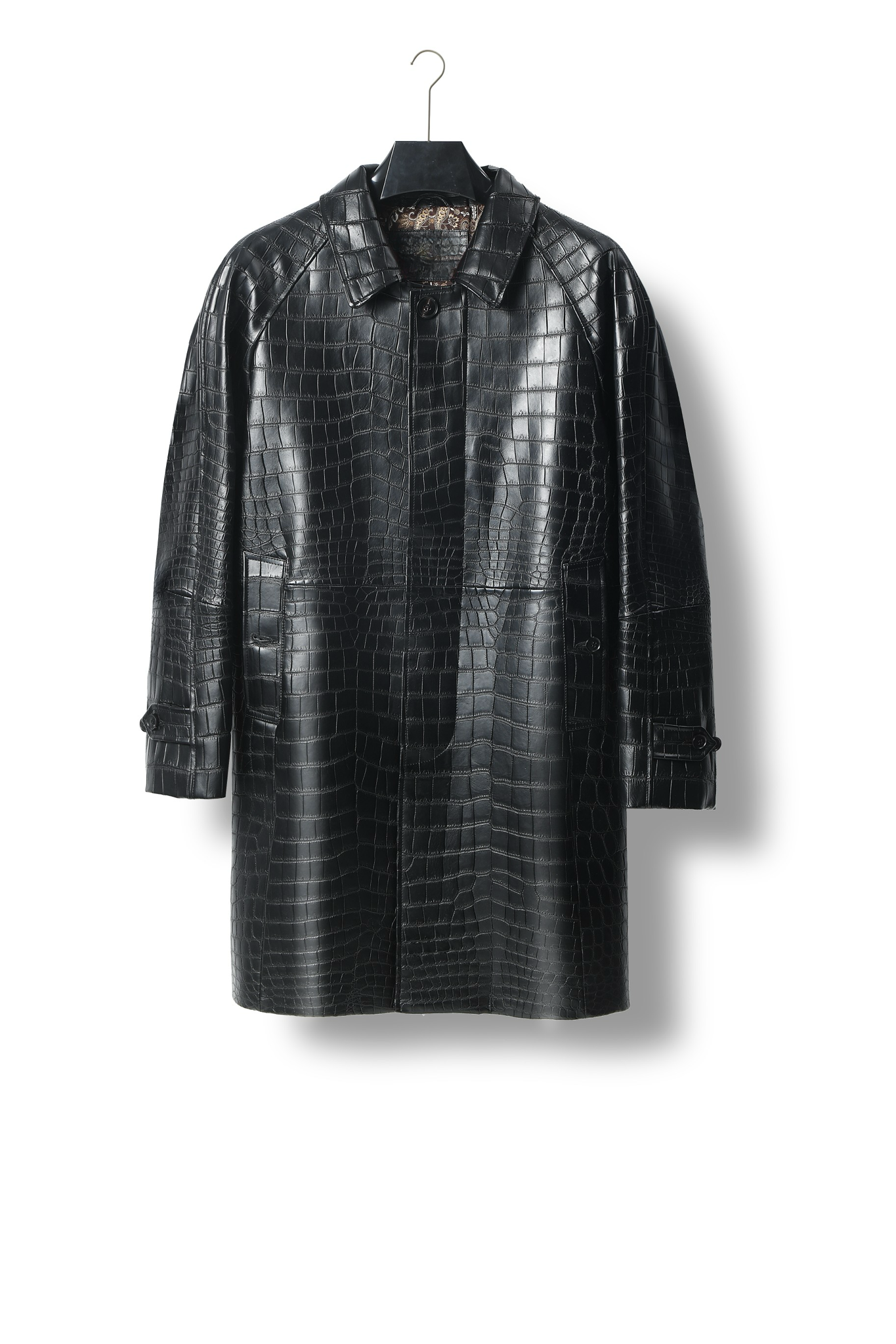 Men's Nile crocodile leather windbreaker jacket by Rossie Viren, featuring a sleek design and textured crocodile pattern.