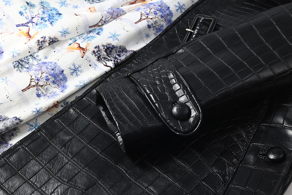 Men's crocodile leather windbreaker jacket by Rossie Viren, featuring a sleek design and textured crocodile pattern.