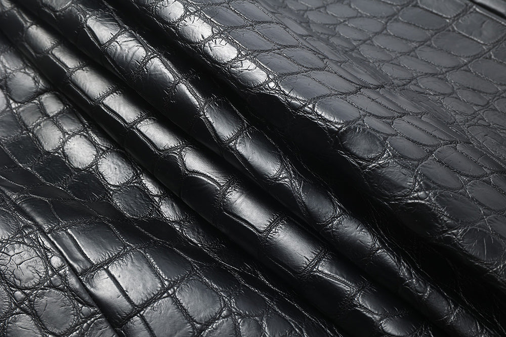 Womens Crocodile Leather BIiker Perfecto Jacket Black