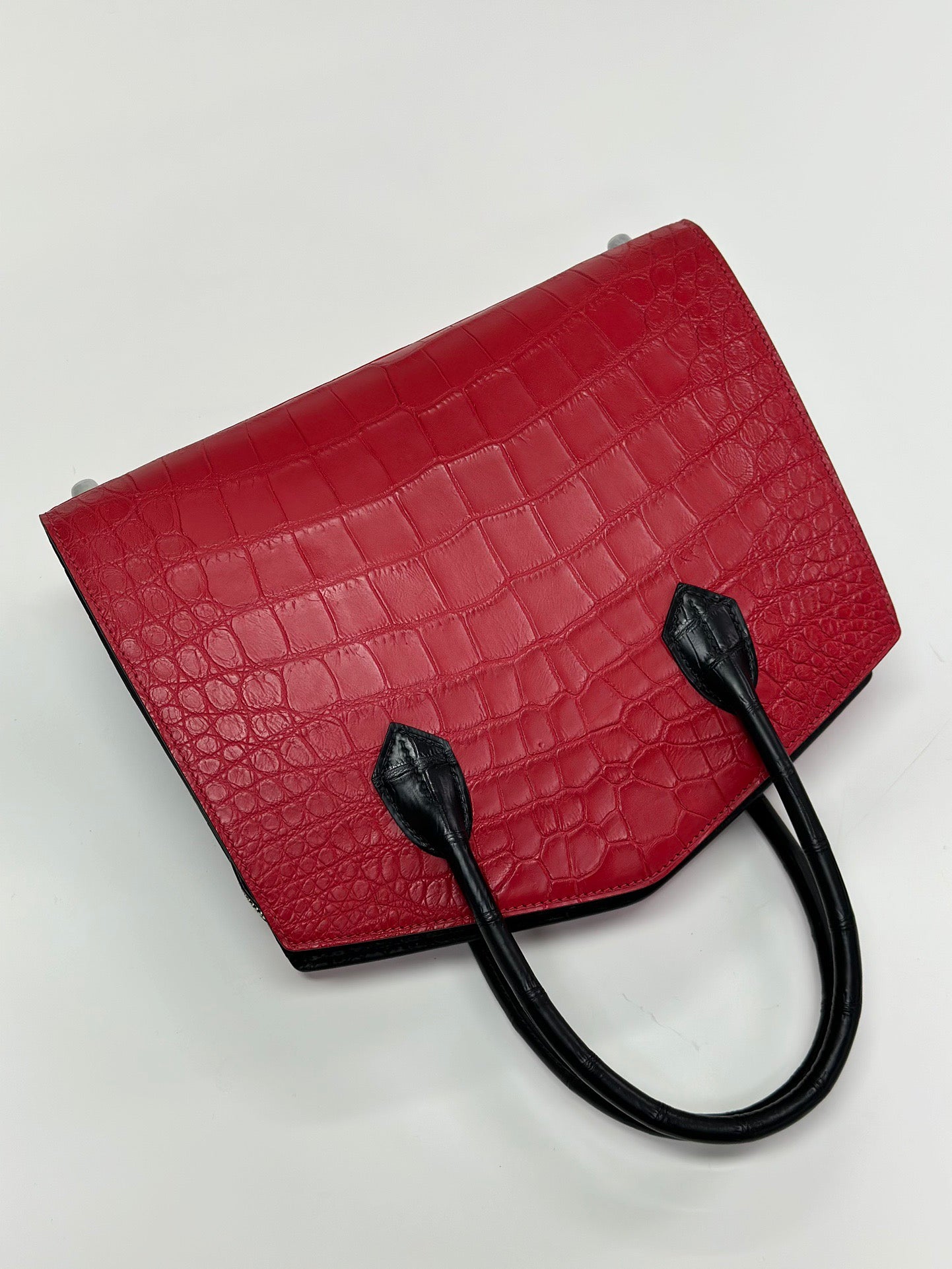 Crocodile Leather Top Handle Bag Red
