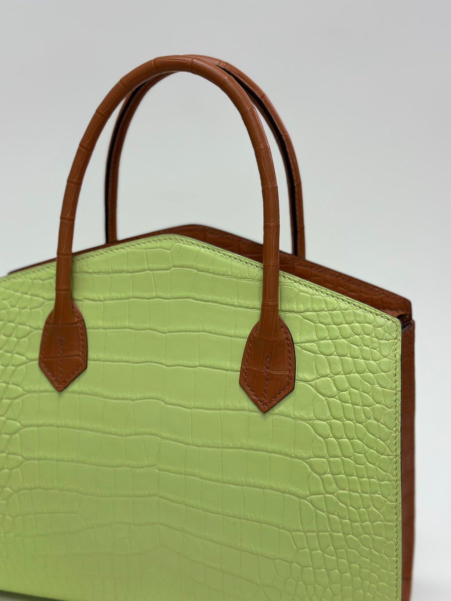 Crocodile Leather Top Handle Bag Green