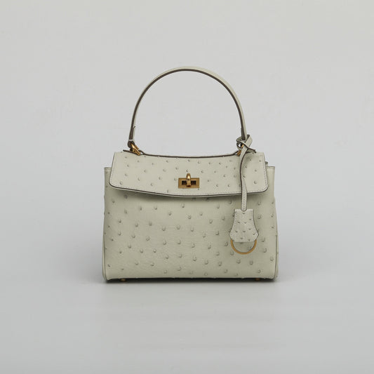 Ostrich Leather Top Handle Tote Bag