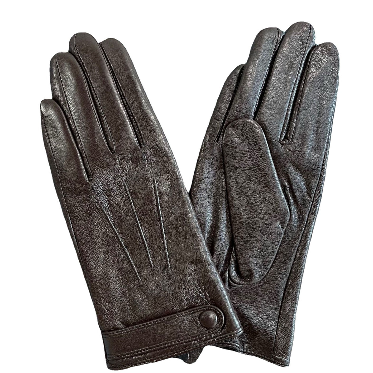 Women’s lined touchscreen gloves by Rossie Viren featuring soft material, mitten design, snap cuff, ideal for driving and motorcycle use.