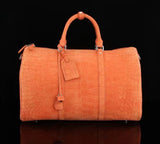 Men's Sanded Crocodile Leather Large Travel Duffle Bag Orange