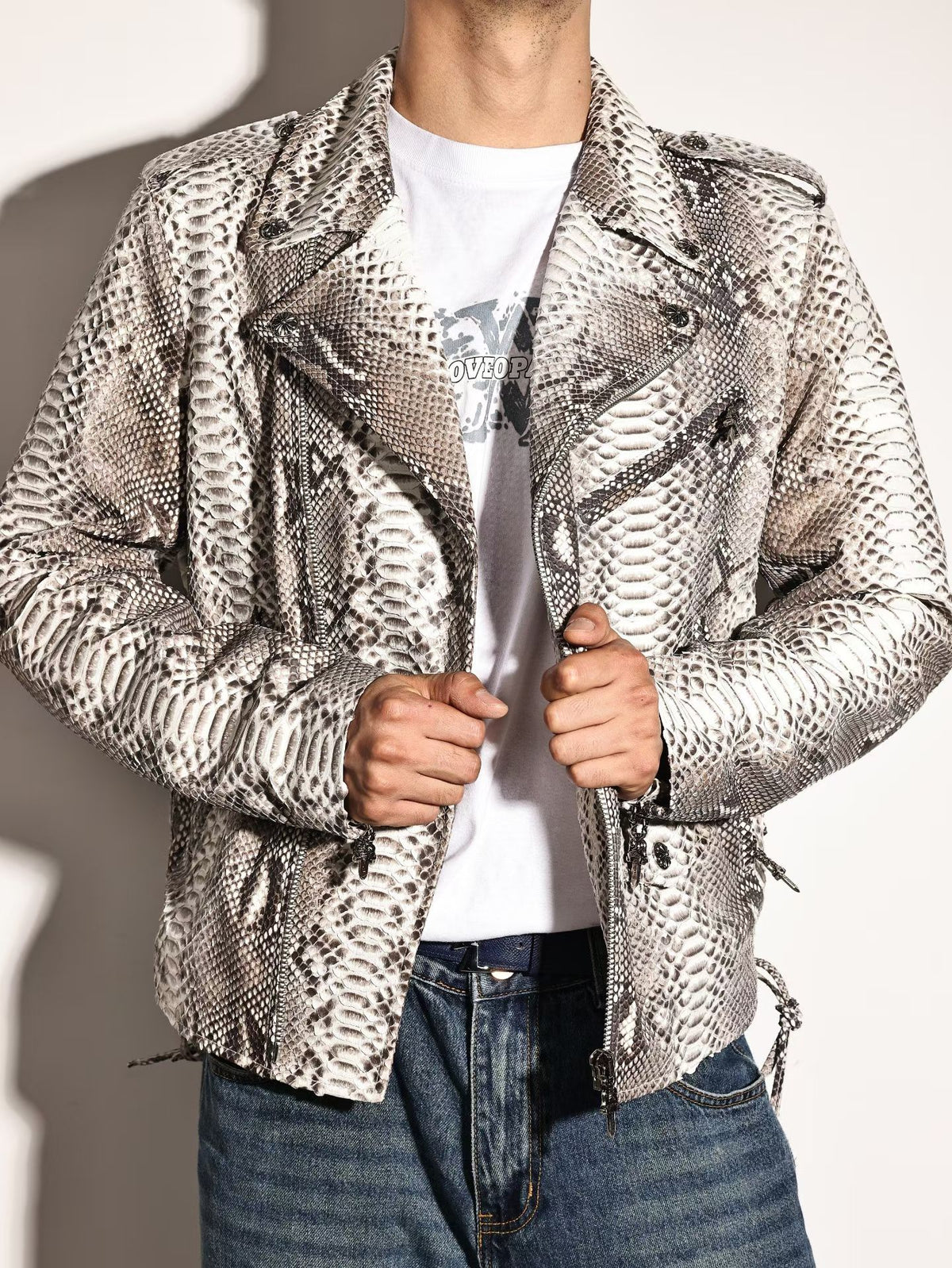 Python Leather Jacket , Mens Python Skin Leather Slim Fit Motorcycle Bomber Biker Jacket