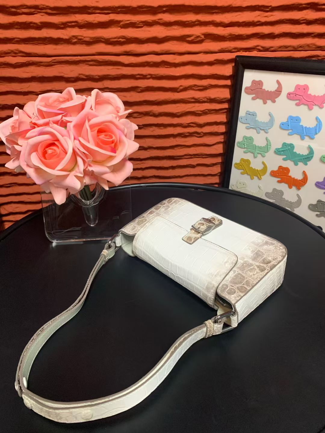 Himalayan White Crocodile Leather Underarm Bag