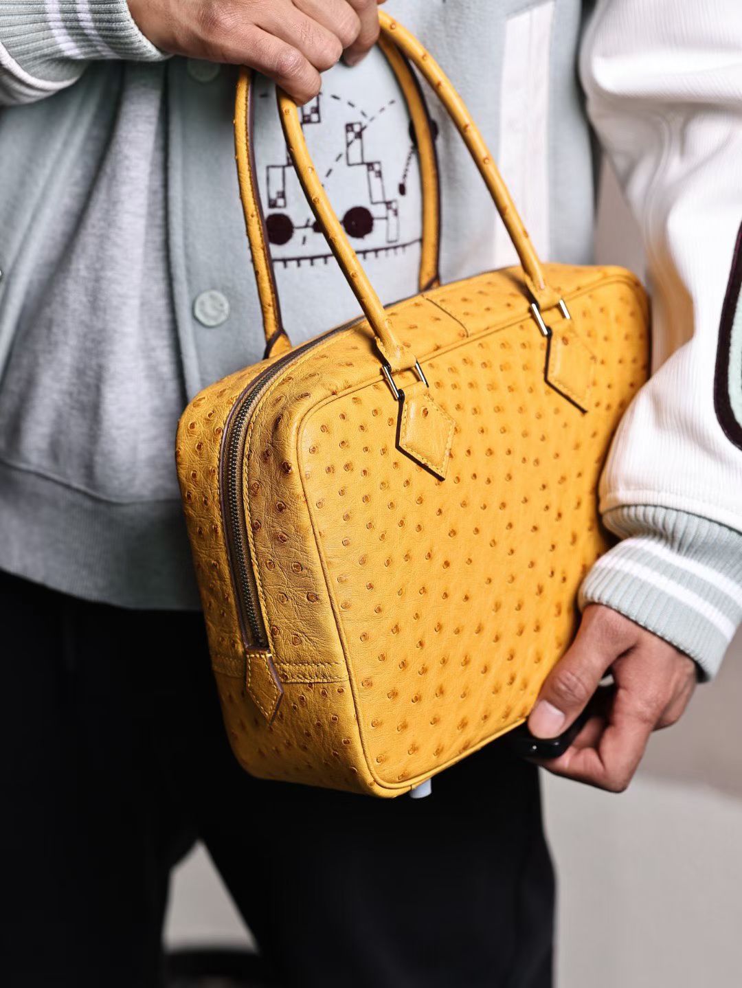 Womens Genuine Ostrich Skin Leather Top Handle Shopper Bags