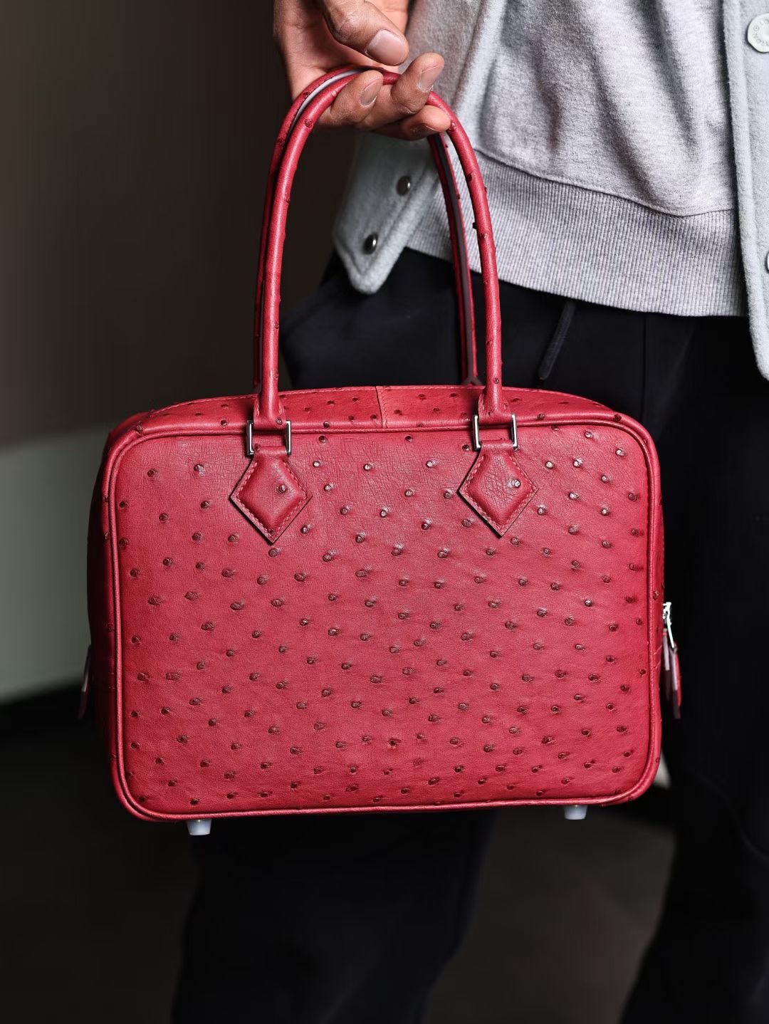 Womens Genuine Ostrich Skin Leather Top Handle Shopper Bags