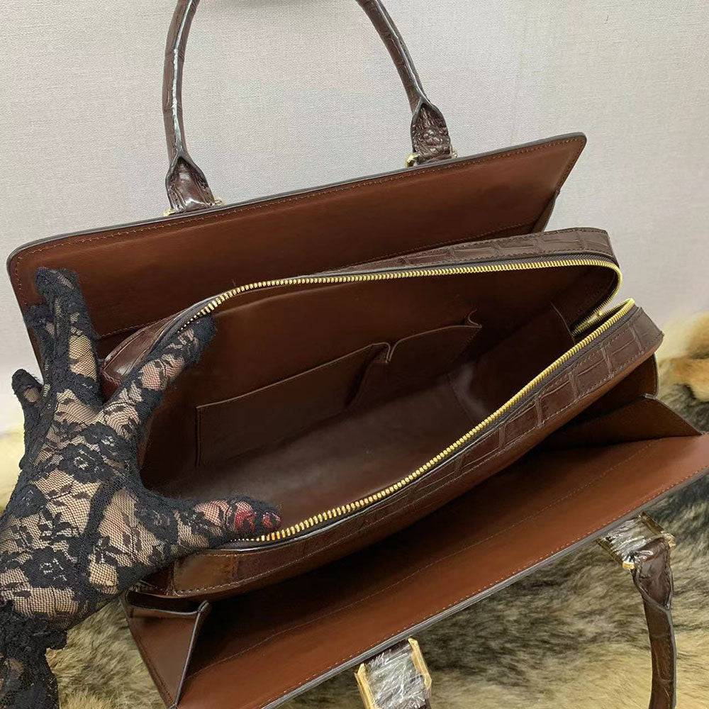 Rossie Viren crocodile skin briefcase made from belly leather, featuring a sleek, professional design for business use.