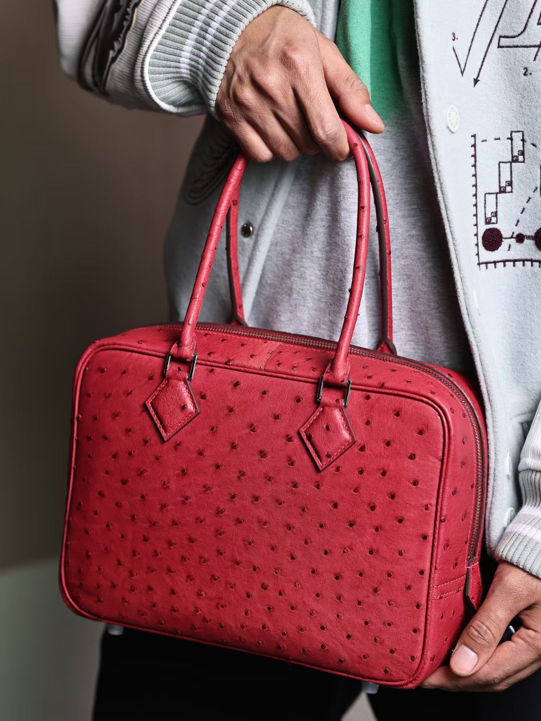 Womens Genuine Ostrich Skin Leather Top Handle Shopper Bags